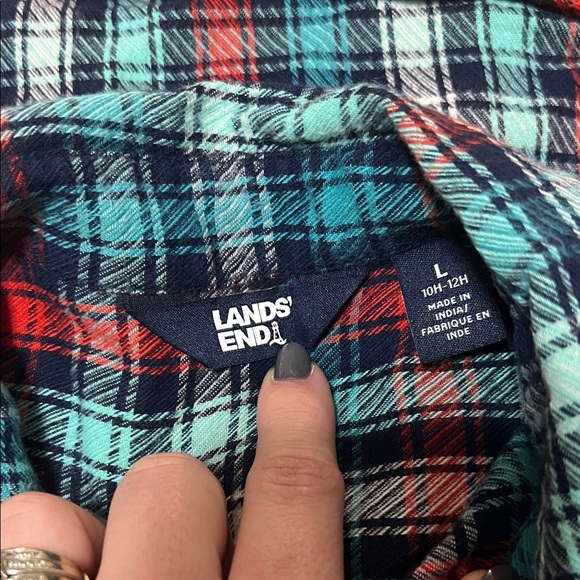 Lands' End Kids Plaid Button Down Shirt - Red, Blue, White - Picture 3 of 3